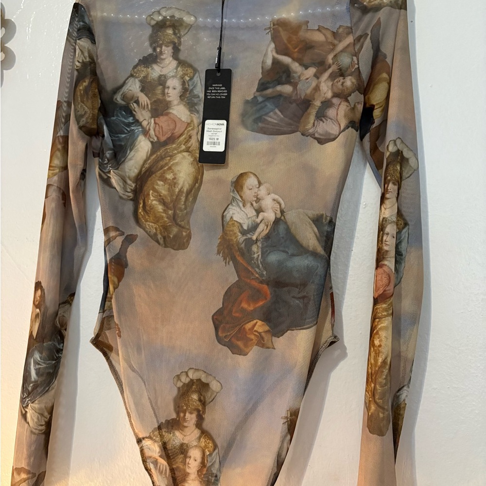Renaissance Art Mesh Bodysuit | New With Tags | Sheer Museum Print | Size - Picture 2 of 4